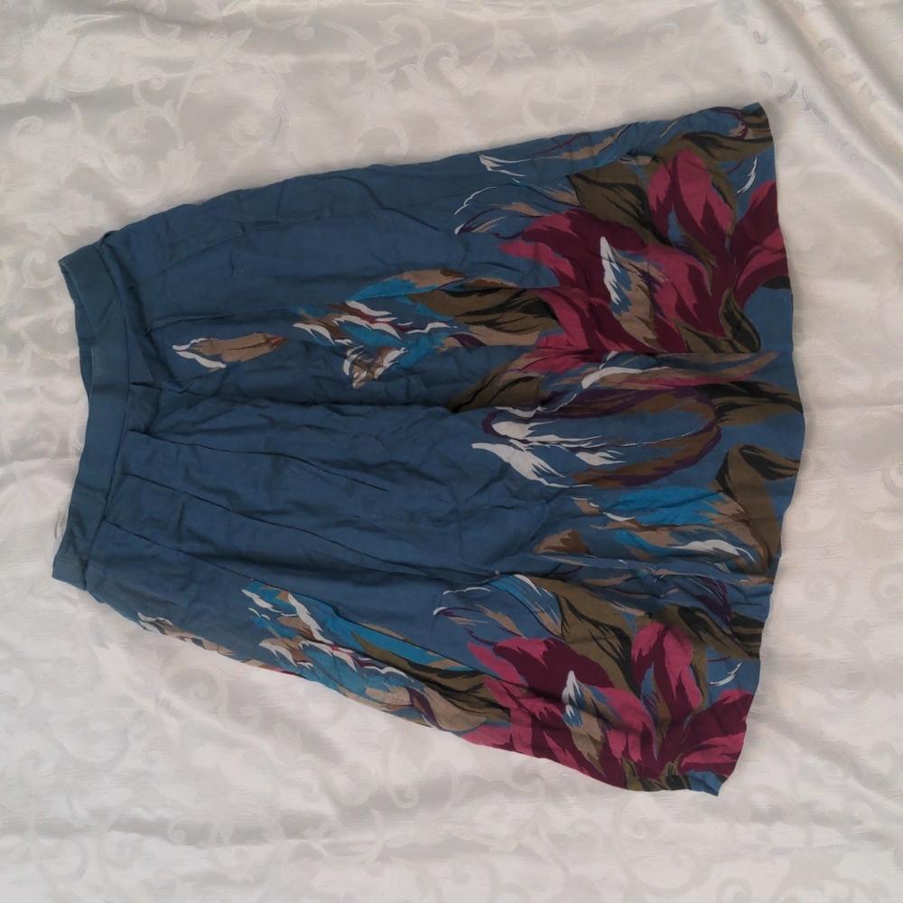 Vintage floral paint brush high waisted skirt